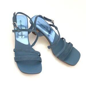 HILLARD & HANSON Kitten Heel Sandals Leather Heels Blue Maddi Women’s Size 6.5